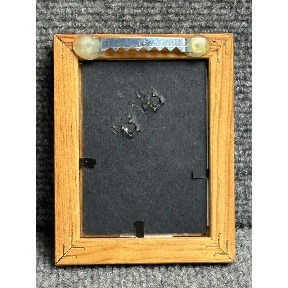 Vintage miniature solid wood picture frame 3.5x4.5 equestrian print wall hook